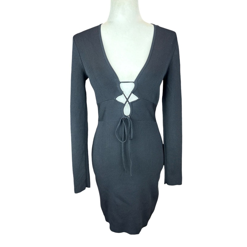 Significant Other Monica Dress 6 Black‎ Bodycon Cut Out Lace Up Mini Party LBD - Picture 2 of 11